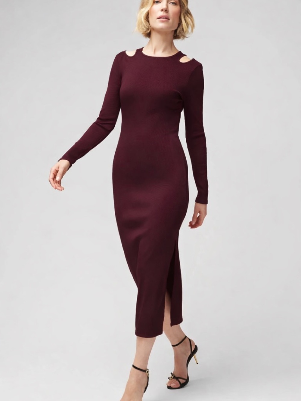 White House Black Market WHBM FORME Ribbed Long Sleeve Cutout Dress